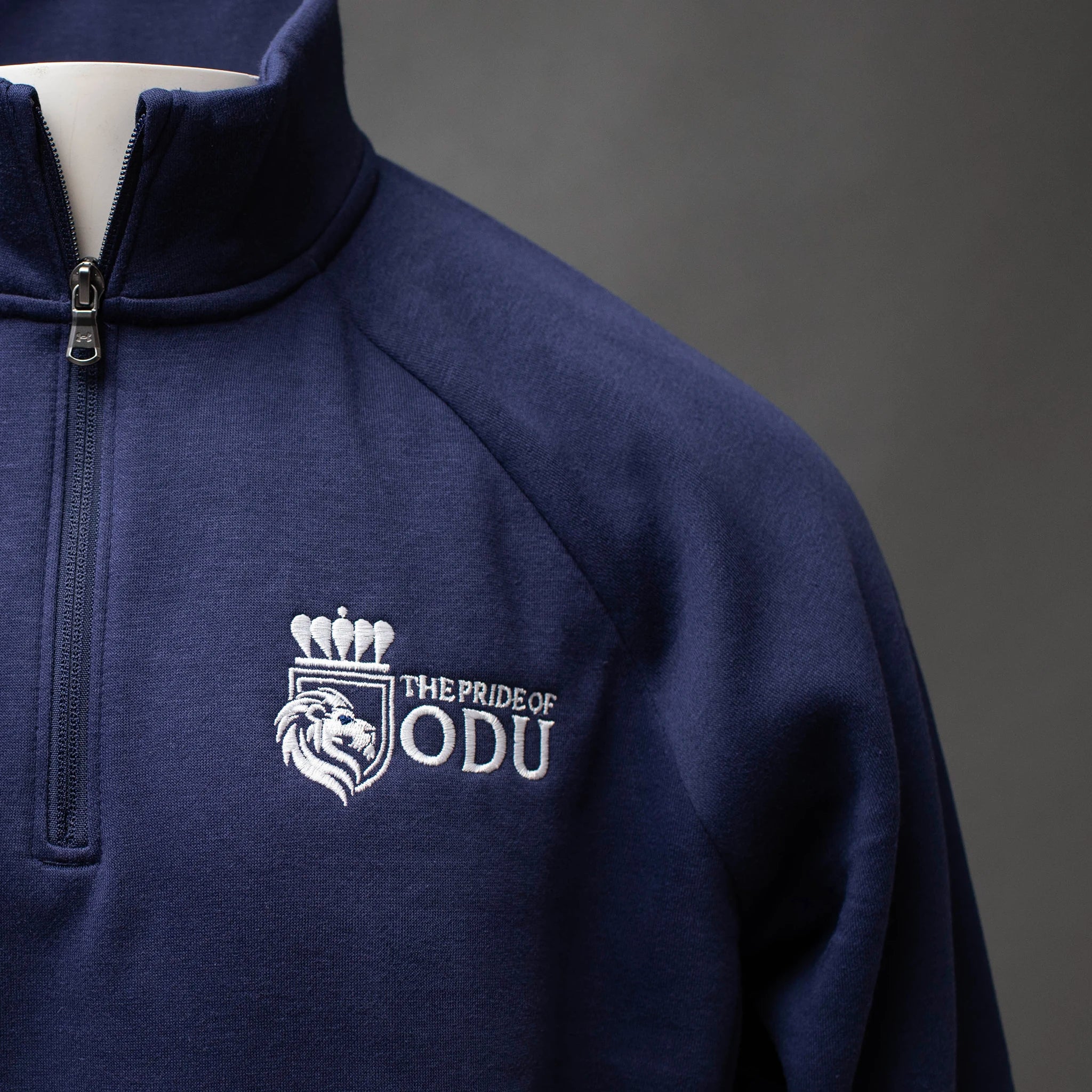 Men's Rival Fleece Quarter Zip Pullover in Midnight Navy chest embroidery detail