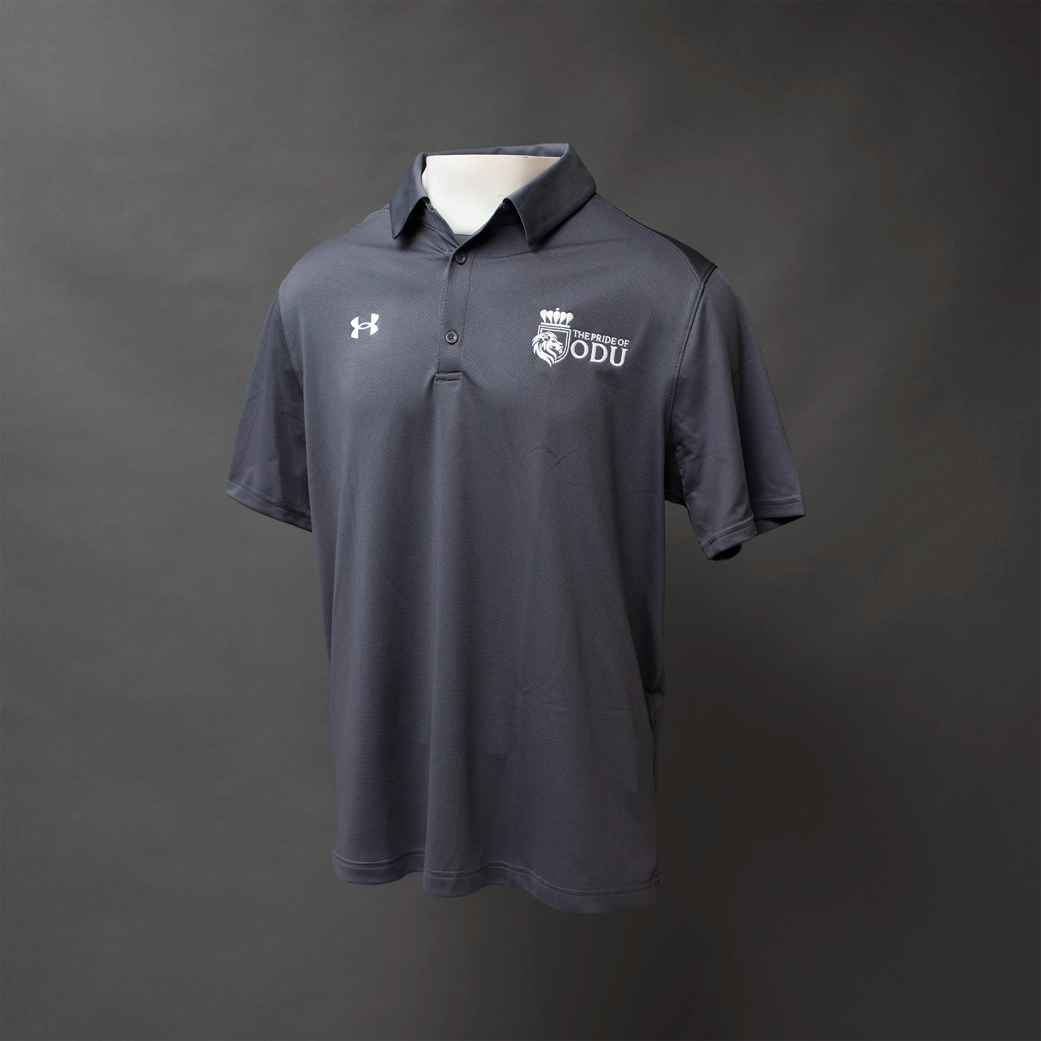 Front of the Men's Team Tech Polo in Gray